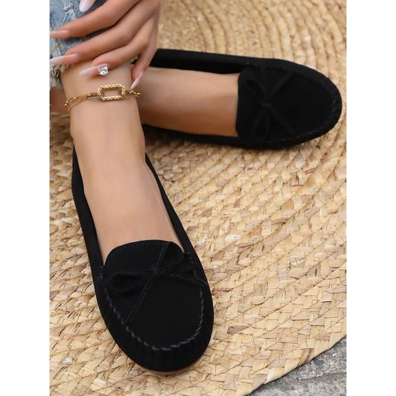 Women's Slip-On Loafers - Soft Leather Driving Shoes With Beaded Sole, Flat Comfortable Mom Shoes For Fall, Casual Versatile Non-Slip Footwear