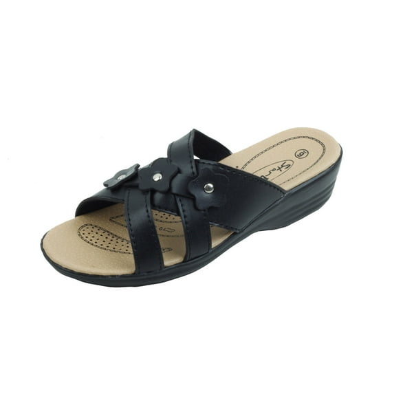 Women's Slip-On Low Wedge Comfort Sandals, Cross Flowers
