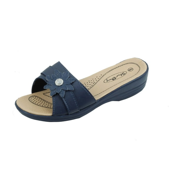 Women's Slip-On Low Wedge Comfort Sandals, Flower Accent