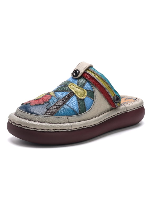 Women's Slip On Mule Flats Comfortable Casual Loafers Leather Shoes Anti-Slip Walking Shoes