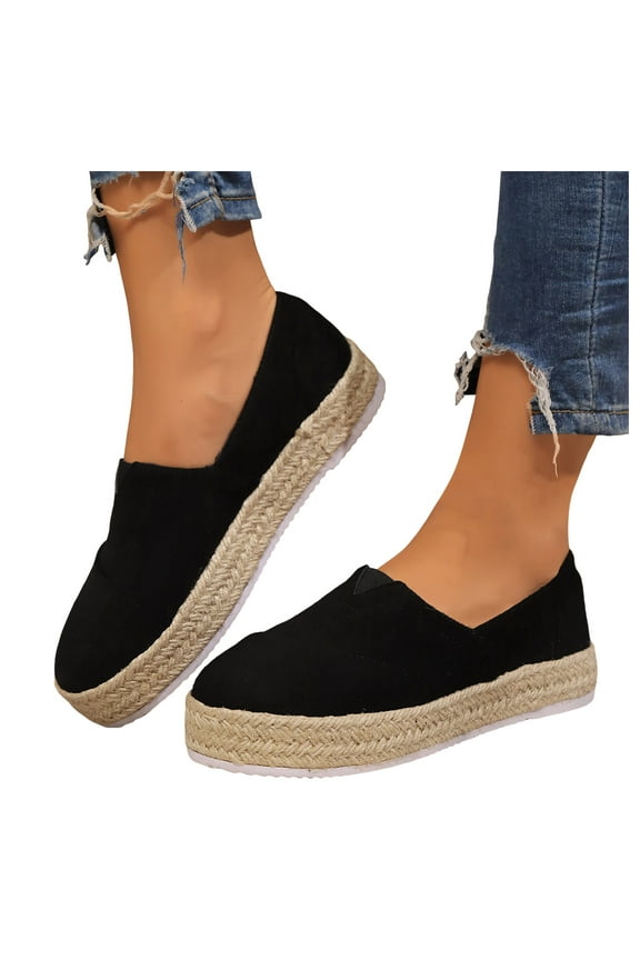 Women's Slip On Platform Casual Canvas Shoes Comfortable Non Slip Loafers Fashion Low Top Flats Espadrilles Black Size 9.5