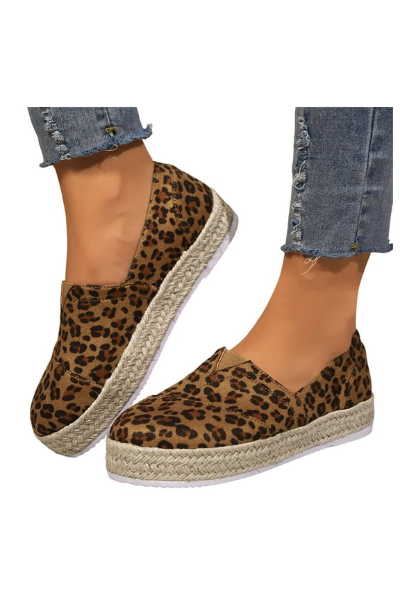 Women's Slip On Platform Casual Canvas Shoes Comfortable Non Slip Loafers Fashion Low Top Flats Espadrilles Brown Size 6.5