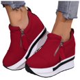 thumbnail image 1 of Women's Slip On Platform Chunky Casual Shoes Non Slip Suede Wedge High Top Dress Shoes with Side Zipper Red Size 7.5, 1 of 6