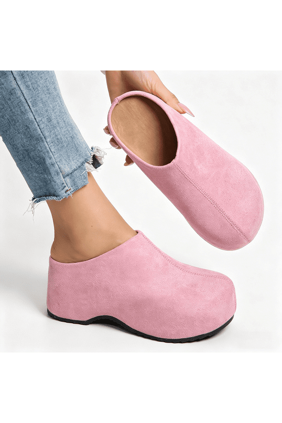 Women's Slip-On Platform Mule Clogs, Faux Suede, Casual Closed Toe Shoes