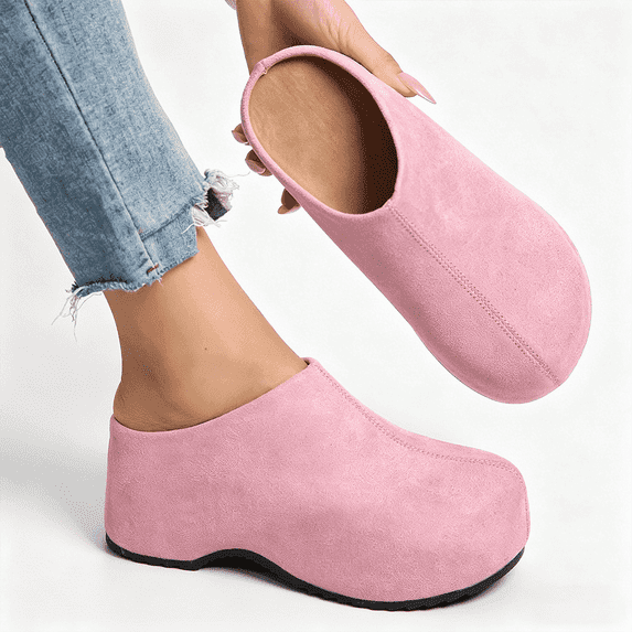 Women's Slip-On Platform Mule Clogs, Faux Suede Wedge Comfort Shoes, Casual Backless Loafers