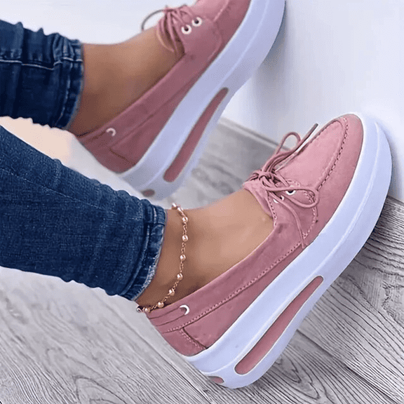 Women's Slip On Platform Sneakers, Casual Wedge Flat Shoes with Lace-Up Design, Breathable & Comfortable Walking Shoes for Various Occasions