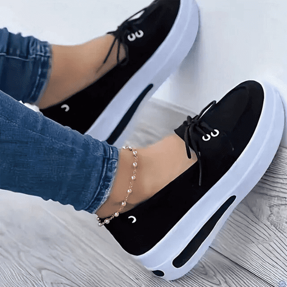 Women's Slip On Platform Sneakers, Casual Wedge Flat Shoes with Lace-Up Design, Breathable & Comfortable Walking Shoes for Various Occasions