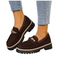 thumbnail image 1 of Women's Slip On Platform Suede Loafers Lug Sole Chunky Heels Comfortable Non Slip Business Casual Dress Shoes Brown Size 7, 1 of 7