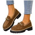 thumbnail image 1 of Women's Slip On Platform Suede Loafers Lug Sole Chunky Heels Comfortable Non Slip Business Casual Dress Shoes Brown Size 9, 1 of 7