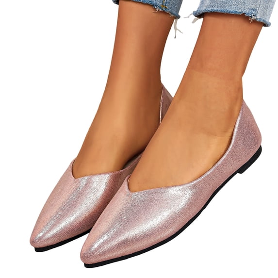 Women's Slip On Pointed Toe Ballet Flats Shoes Comfortable PU Leather Soft Sole Non Slip Casual Dress Shoe Red Size 6.5