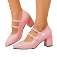 thumbnail image 1 of Women's Slip On Pointed Toe Patent Leather Mary Jane Shoes Low Chunky Heel Pumps Shoes with Adjustable Strap, 1 of 7
