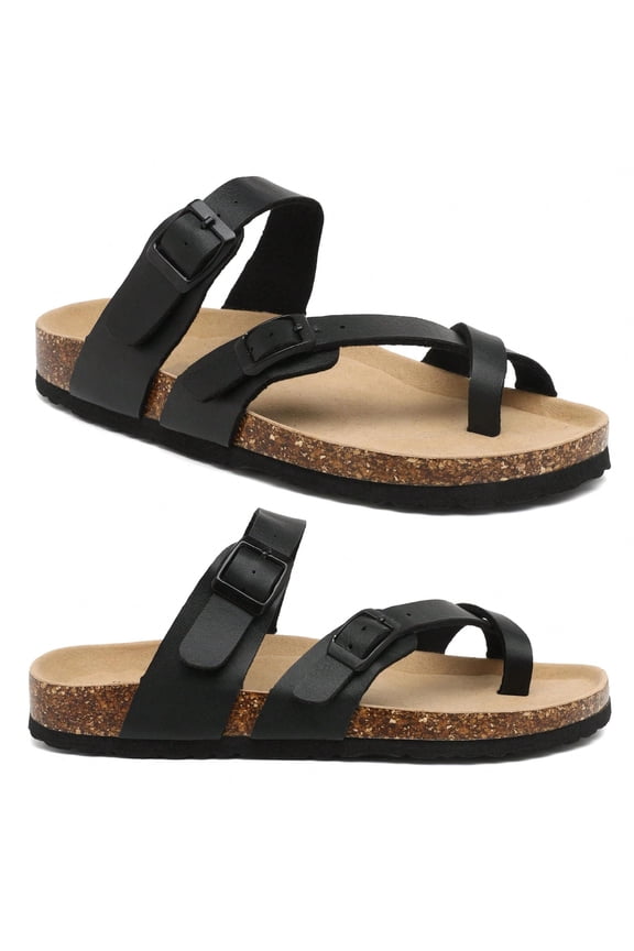 Women's Slip-On Sandals, Plain Slides for Comfort and Style Adjustable Buckles for All-Day Wear