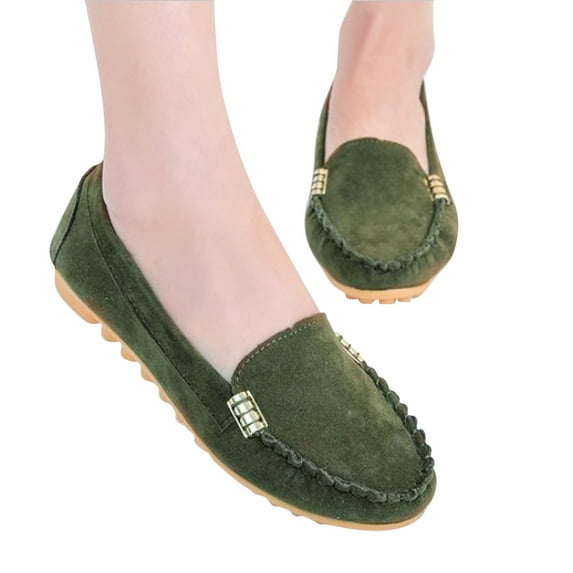 Women's Slip On Shoes, Shallow Mouth Beans/Flat Heel/One Foot Lazy/Work Shoes (Army Green,39)