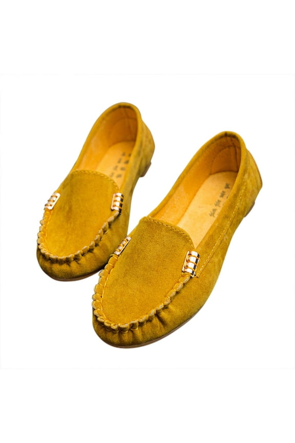 Women's Slip On Shoes, Shallow Mouth Beans/Flat Heel/One Foot Lazy/Work Shoes (Yellow,37)