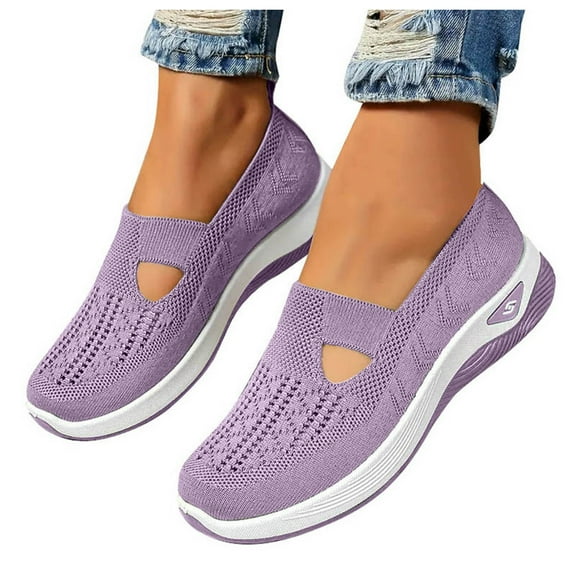 Women's Slip On Sneakers Breathable Non Slip Knit Walking Shoes Casual Mesh Lightweight Tennis Workout Shoes