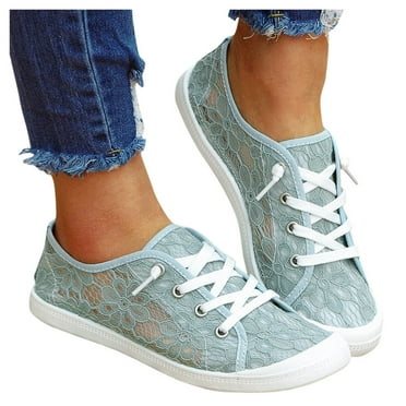 Women's Slip On Sneakers Ladies Lace-Up Low Top Flats Lightweight Breathe Mesh Fashion Sneakers