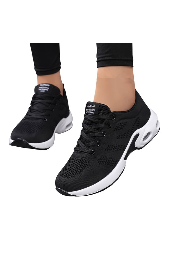 Women's Slip On Sneakers Lightweight Air Cushion Running Shoes Breathable Non Slip Athletic Tennis Shoe Black Size 8