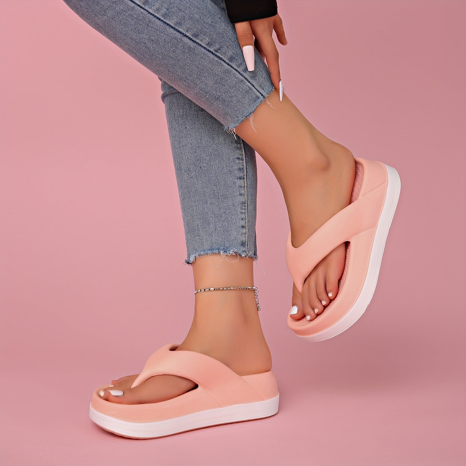 Women's Slip On Soft Sole Solid Color Flip Flops, Platform Causal ...