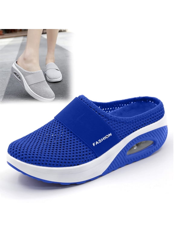 Women's Slip-On Walking Shoes, Air Cushioned Comfort Knit Sneakers with Breathable Mesh, for All-Day Wear, Travel & Standing Work Blue 41