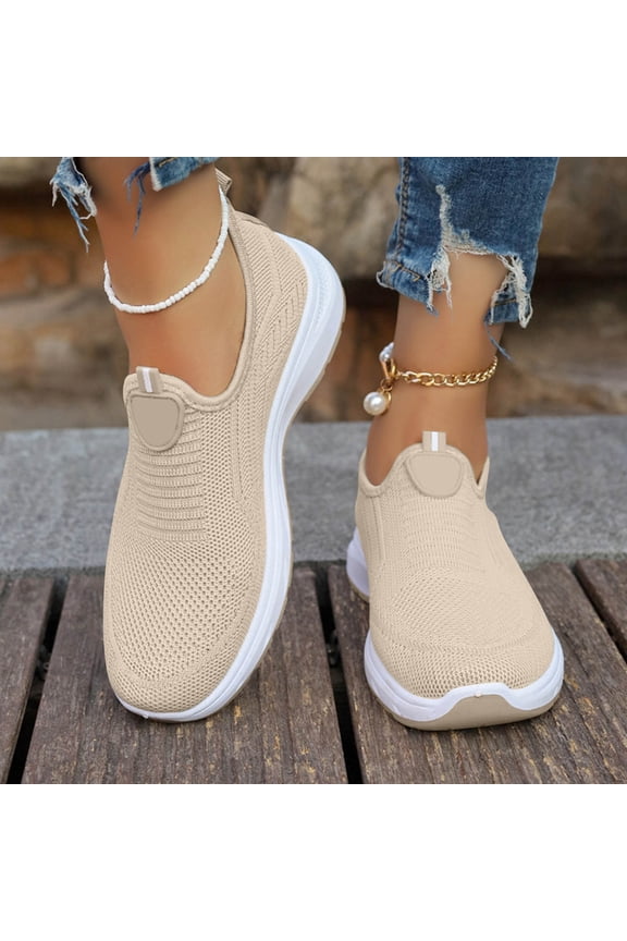 Women's Slip On Walking Shoes, Breathable Fly Knit Lightweight Comfort Casual Sneakers for Elderly Seniors & Daily Wear 03-Khaki 36