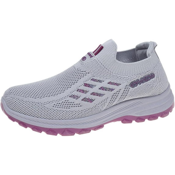 Women's Slip-On Walking Shoes - Breathable Knit Upper & Cushioned Soft Sole for All-Day Comfort | Lightweight Athletic Casual Sneakers