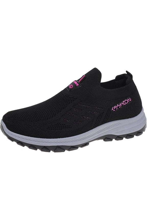 Women's Slip-On Walking Shoes - Breathable Knit Upper & Cushioned Soft Sole for All-Day Comfort | Lightweight Athletic Casual Sneakers