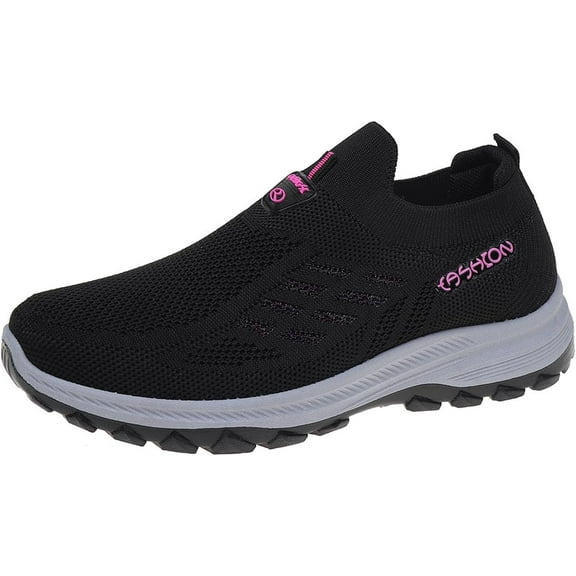 Women's Slip-On Walking Shoes - Breathable Knit Upper & Cushioned Soft Sole for All-Day Comfort | Lightweight Athletic Casual Sneakers