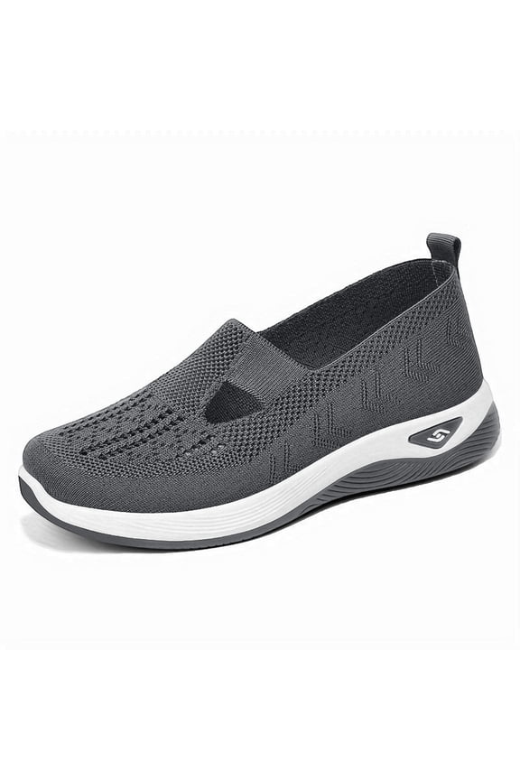 Women's Slip On Walking Shoes Breathable Mesh Embroidered Arch Support Wide Width Work Sneakers for Daily Walking Dark Gray 6