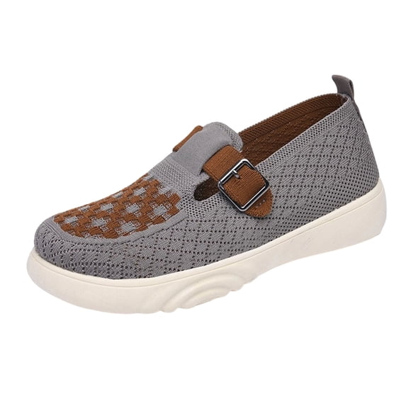 Women‘s Slip On Walking Shoes Lightweight Comfort with Buckle Breathable Casual Shoes Non-Slip for Garden & Leisure Gray 8.5