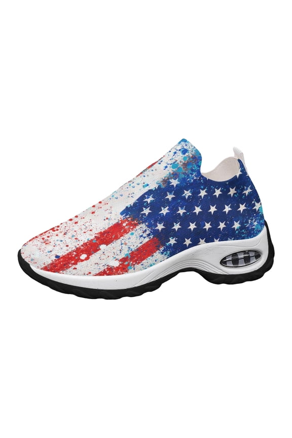 Women's Slip On Walking Shoes USA Flag Printed Lightweight Sneakers for 4th of July Independence Day Black Size 6