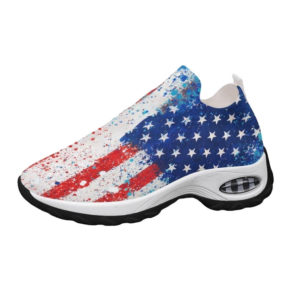Women's Slip On Walking Shoes USA Flag Printed Lightweight Sneakers for 4th of July Independence Day Black Size 7.5
