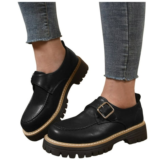 Women's Slip On Wide Toe Box Leather Loafers Comfortable Non Slip Casual Walking Shoes Fashion Dress Mary Jane Shoes Black Size 6.5
