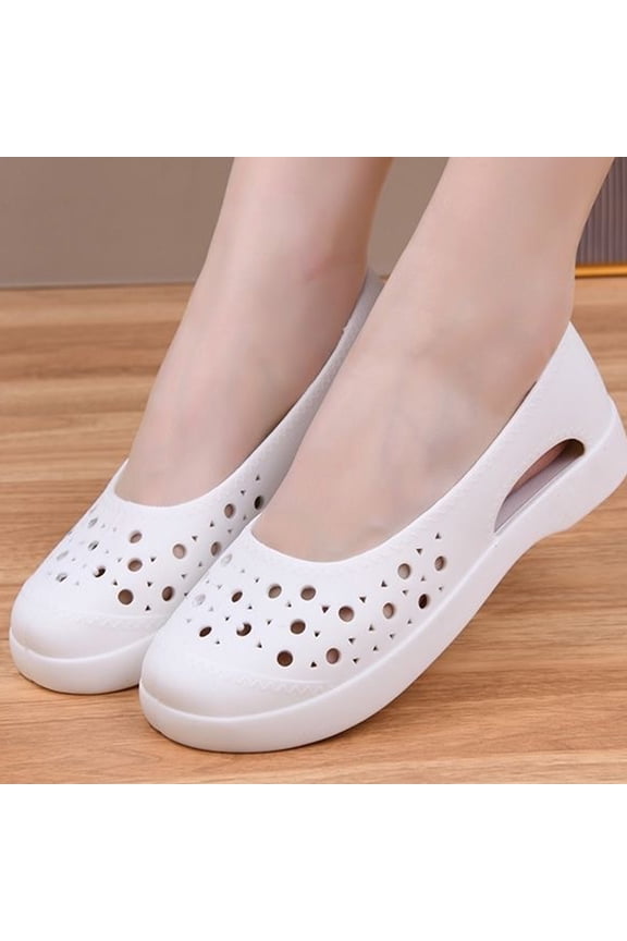 Women's Slip-On Work Shoes Hollow-Out Waterproof Breathable Flats for Nurses & Casual Wear
