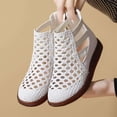 thumbnail image 1 of Women's Slip- Perforated Short Boots with Sole - Soft Round Toe Flat Sole Moccasin Sandals, Breathable Hollow Booties Suitable for Commuting, Casual & Office Wear, Hand Washable Sneakers, Women Shoes, 1 of 7