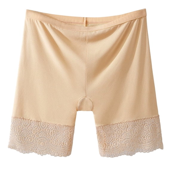 Women's Shorts for Under Dresses Lace Safety Shorts Anti Chafing Boyshort Underwear Seamless Underwear Safety Shorts(Beige,XL)