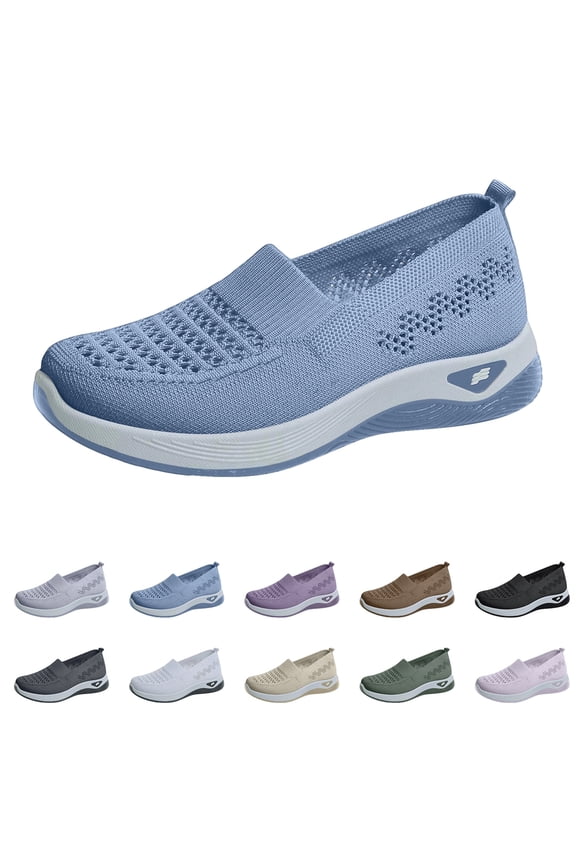 Women's Slip On Walking Shoes Breathable Mesh Platform Non Slip Memory Foam Casual Sneakers Women Woven Orthopedic Shoes Comfortable Lightweight Running Sneaker,Blue#37