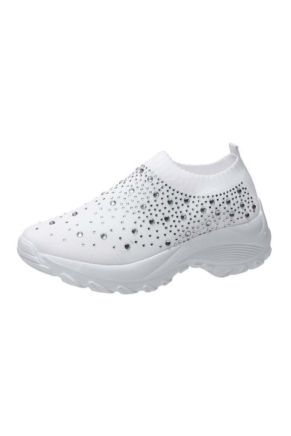 Women's Slip On Walking Shoes Comfortable for City Exploration Women's Large Size Rhinestone Elastic Socks Shoes Casual Sneakers Breathable Lightweight Shoes