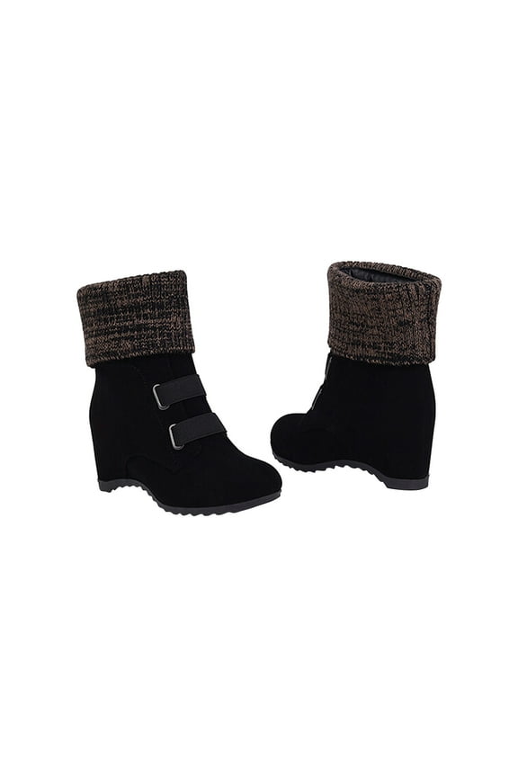 Women's Slip-on Booties Vintage Wedge Heel Ankle Boots Elastic Short Boots Winter Fleece Cotton Shoes Flat Sock Boots Elegant Party Booties Black 38