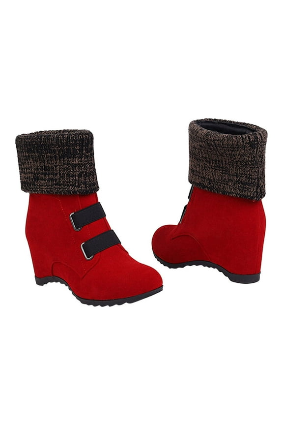 Women's Slip-on Booties Vintage Wedge Heel Ankle Boots Elastic Short Boots Winter Fleece Cotton Shoes Flat Sock Boots Elegant Party Booties Red 40