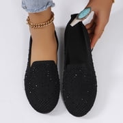 Womens Slip on Flats, Breathable Mesh Round Toe Casual Shoes, Lightweight Rhinestone Flats for Office Walking, Daily Errands, Weekend Outings