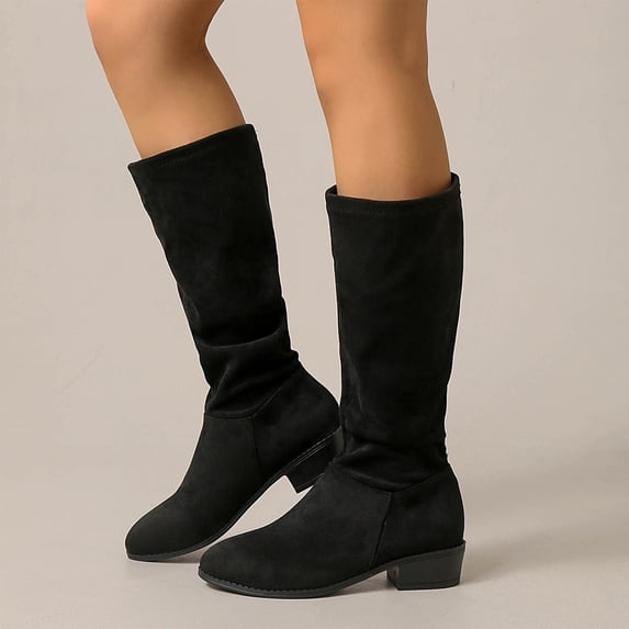Women's Slip on Knee High Boots, Fall Winter Suede Wedge Boots with Breathable Lining and Cushion Sole, Trendy Footwear for Daily Party Wear