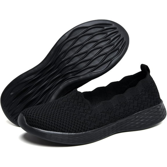 Women's Slip on Loafer Shoes - Mesh Casual Ballet Flat Nurse Walking Sneakers Knit Round Toe Memory Foam Casual Shoes