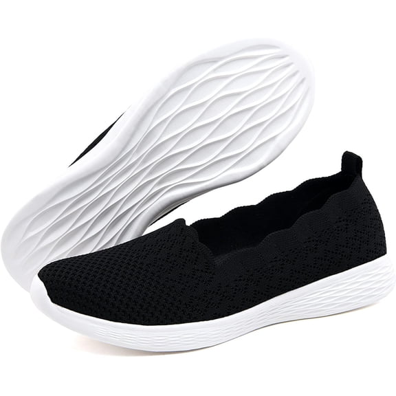 Women's Slip on Loafer Shoes - Mesh Casual Ballet Flat Nurse Walking Sneakers Knit Round Toe Memory Foam Casual Shoes