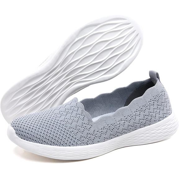 Women's Slip on Loafer Shoes - Mesh Casual Ballet Flat Nurse Walking Sneakers Knit Round Toe Memory Foam Casual Shoes