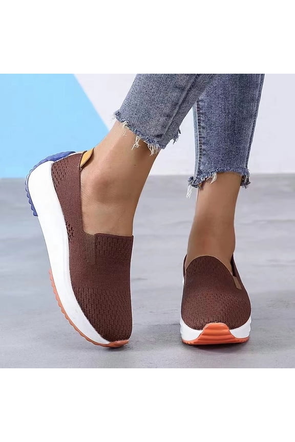 Women's Slip on Loafer Shoes - Mesh Casual Flat Nurse Walking Sneakers Knit Round Toe Low Wedge Memory Foam Running Shoes