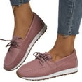 thumbnail image 1 of Women's Slip on Loafers Casual Leather Lace up Flats Walking Shoes Autumn Low Top Fashion Sneakers, 1 of 7