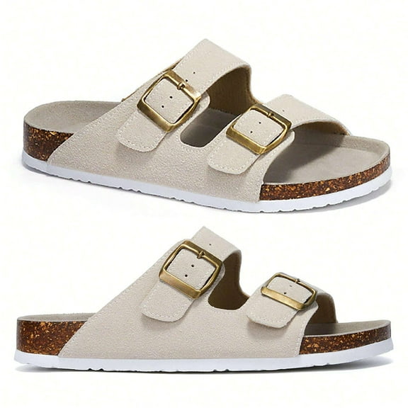 Women's Slip-on Sandals with Adjustable Strap and Comfort Cork Footbed