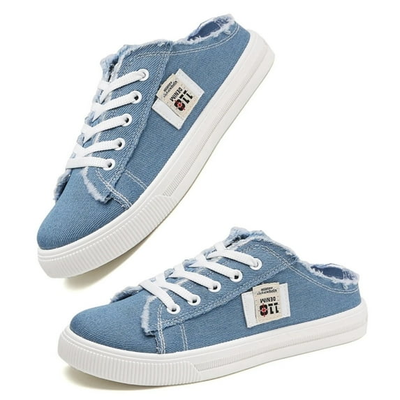 Women's Slip on Sneakers Canvas Slip ons Shoes Fashion Comfortable Mules Womens Non Slip Loafers Casual Backless Shoes Blue