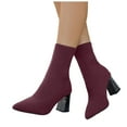 thumbnail image 1 of Women's Slip on Socks Dress Boots for Ladies Sexy Winter Fall Knit Pointed Toe Chunky High Heels Mid Calf Ankle Booties, 1 of 7