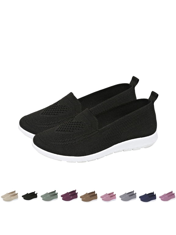 Women's Slip on Walking Knit Loafer Flat Sneaker for Women Lightweight Breathable Walking Shoes Women's Spring Summer Casual Knit Flat